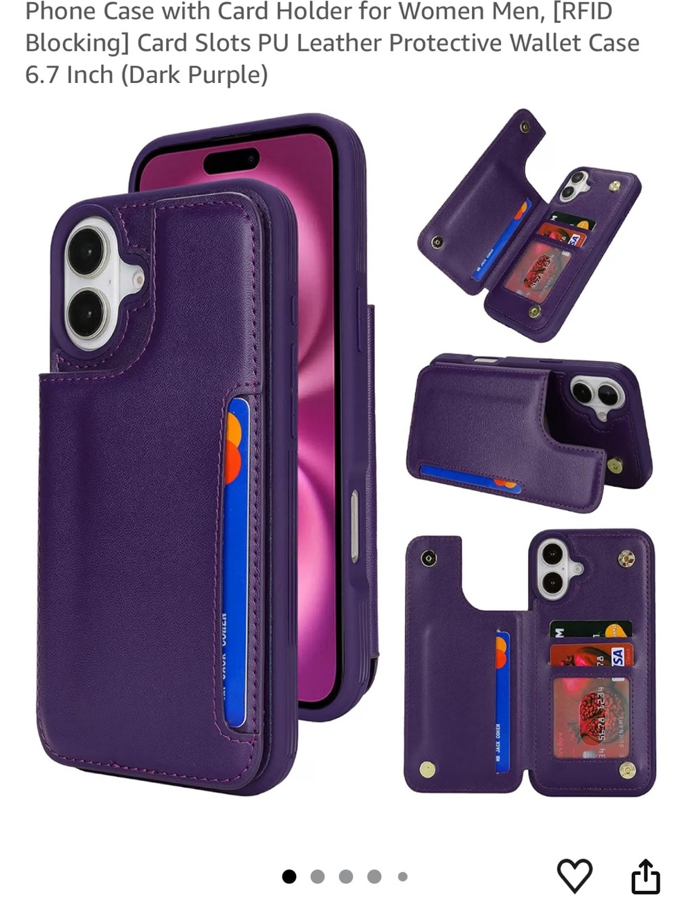 Purple Leather Phone Case with Ring Holder - Compatible iPhone 16